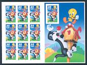 Sylvester & Tweety Sheet of 10 Stamps  Imperforate 10th stamp
